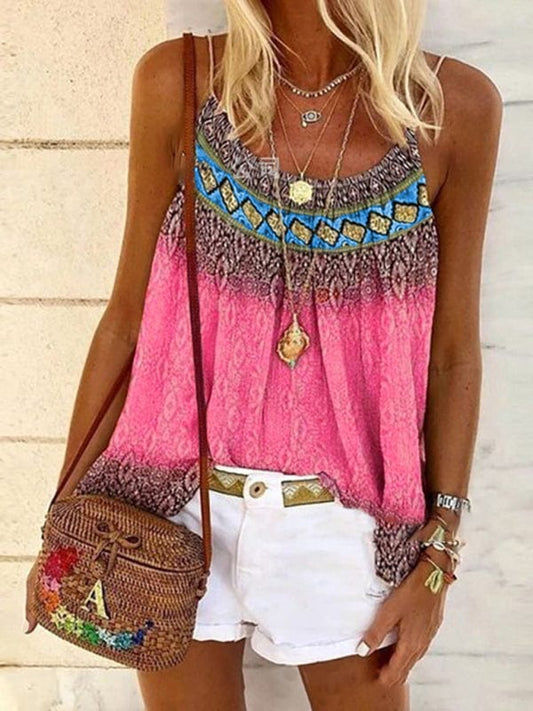 Women's Bohemian Style Loose Fit Hand-Painted Sleeveless Shirt