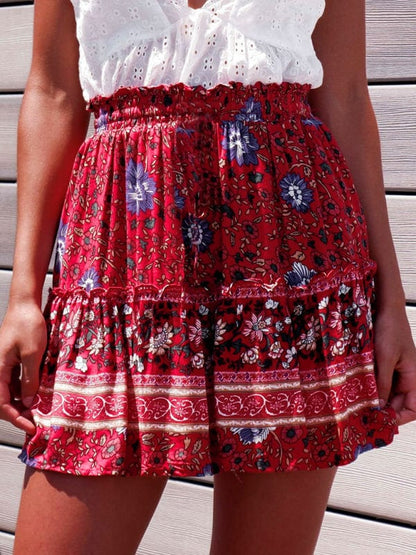 Women's Printed Bohemian Ethnic Ruffle Skirt  Pioneer Kitty Market Red S 