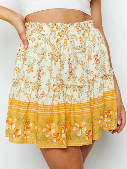 Women's Printed Bohemian Ethnic Ruffle Skirt  Pioneer Kitty Market Yellow S 