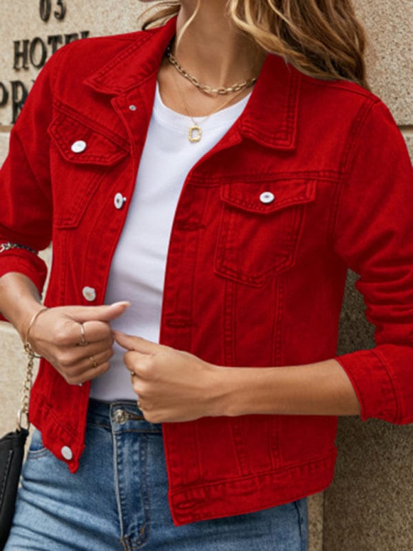 Women's slim lapel regular denim jacket  Pioneer Kitty Market Red S 
