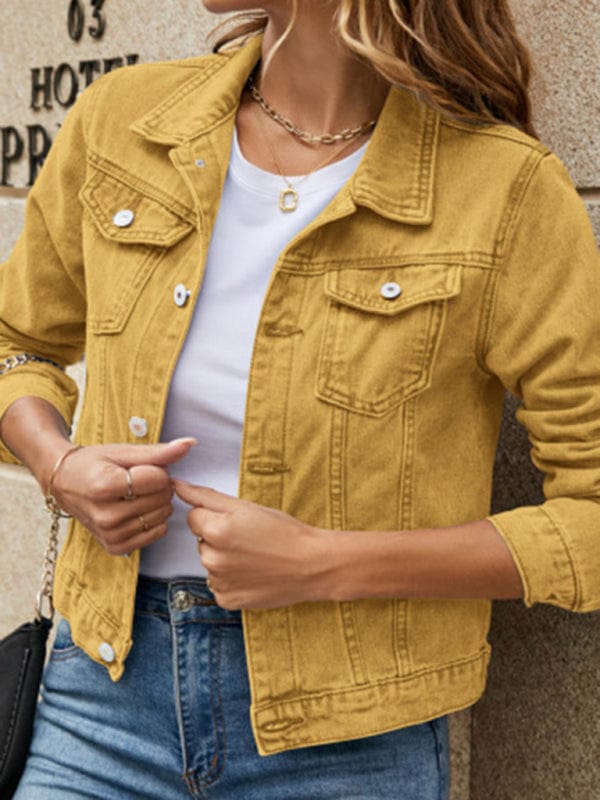 Women's slim lapel regular denim jacket  Pioneer Kitty Market Yellow S 