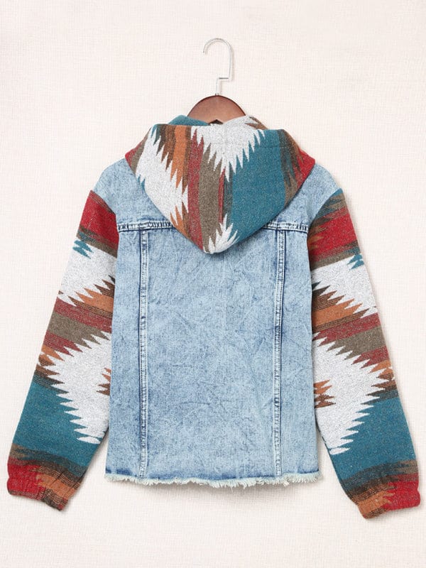 Women's Western Style Denim Patchwork Hooded Jacket  kakaclo   