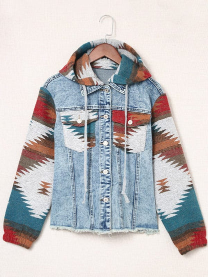 Women's Western Style Denim Patchwork Hooded Jacket  Pioneer Kitty Market   