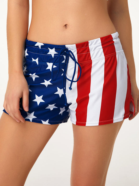 American Woman's Printed Stars and Stripes Casual Shorts  kakaclo Pattern S 