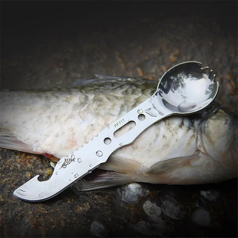 Multifunctional Stainless Steel Camping Knife and Spork (Spoon and Fork) utensil Pioneer Kitty Market   