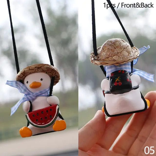 Hanging Car Pendant Cute Swinging Duck Ornament  Pioneer Kitty Market Duck With Watermelon  