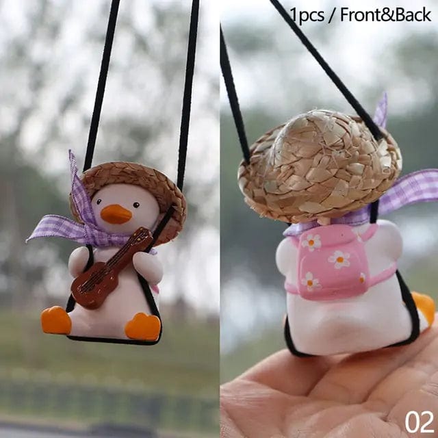 Hanging Car Pendant Cute Swinging Duck Ornament  Pioneer Kitty Market Duck With Guitar  