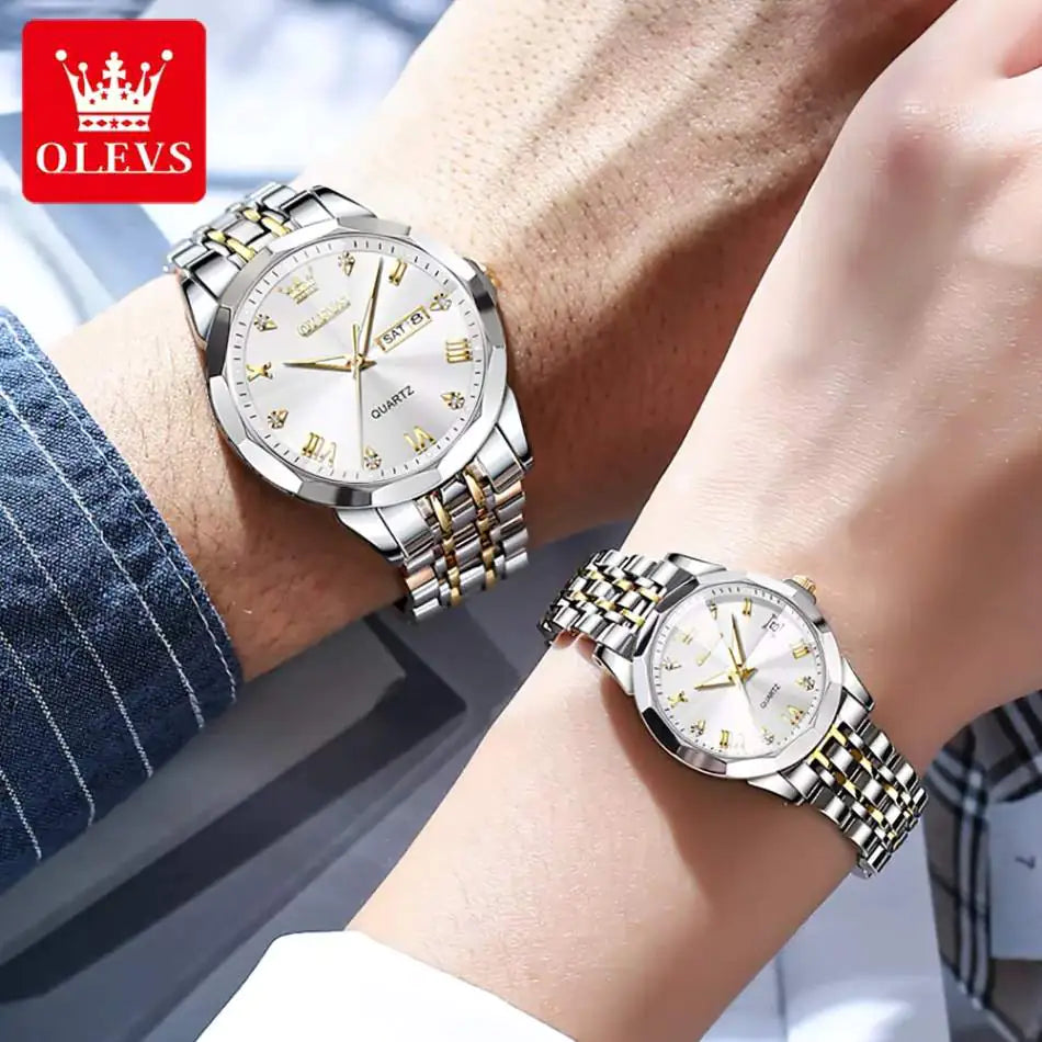 Olevs Diamond His & Hers 3D Watch Set Watches  Pioneer Kitty Market   