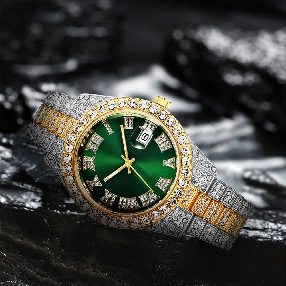 Men's Luxury Diamond Bezel Roman Numeral Wrist Watch  Pioneer Kitty Market   
