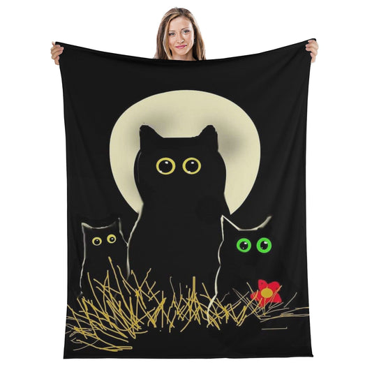Night Cats Flannel Blanket Blanket Pioneer Kitty Market 30 X 40In  