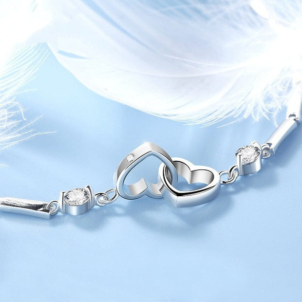 Women's Double Heart Sterling Silver Bracelet