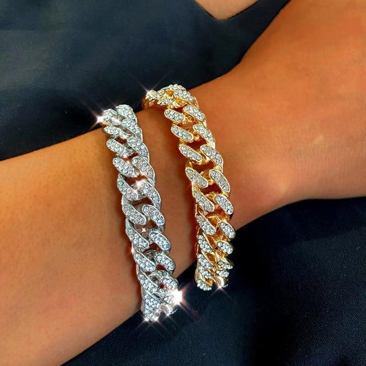 Women's Iced Out Rhinestone Cuban Chain Link Bracelet Jewelry Pioneer Kitty Market   