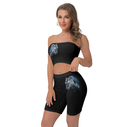 Ghostly Tigers Women's Breast Wrap Shorts Set shorts Yoycol   