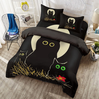 Night Cats 4PC Duvet Cover Set Blanket Yoycol UST Black 