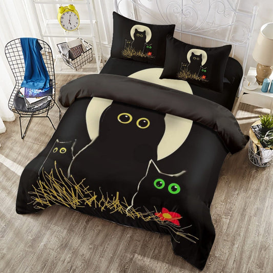 Night Cats 4PC Duvet Cover Set Blanket Pioneer Kitty Market UST Black 