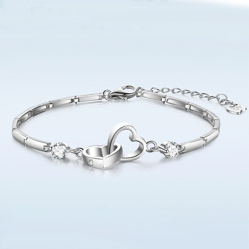 Women's Double Heart Sterling Silver Bracelet Jewelry Pioneer Kitty Market   
