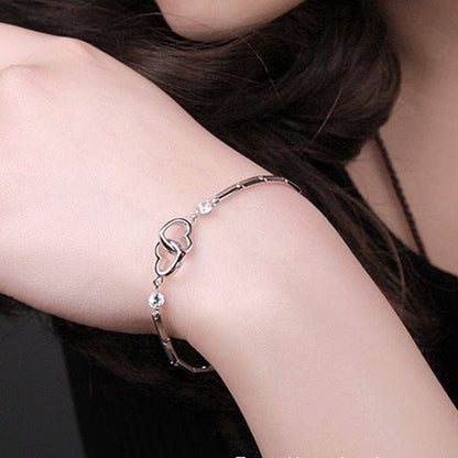Women's Double Heart Sterling Silver Bracelet Jewelry Pioneer Kitty Market   