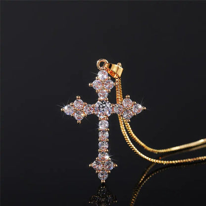 Brass and Zirconia Christian Cross Necklace for Women