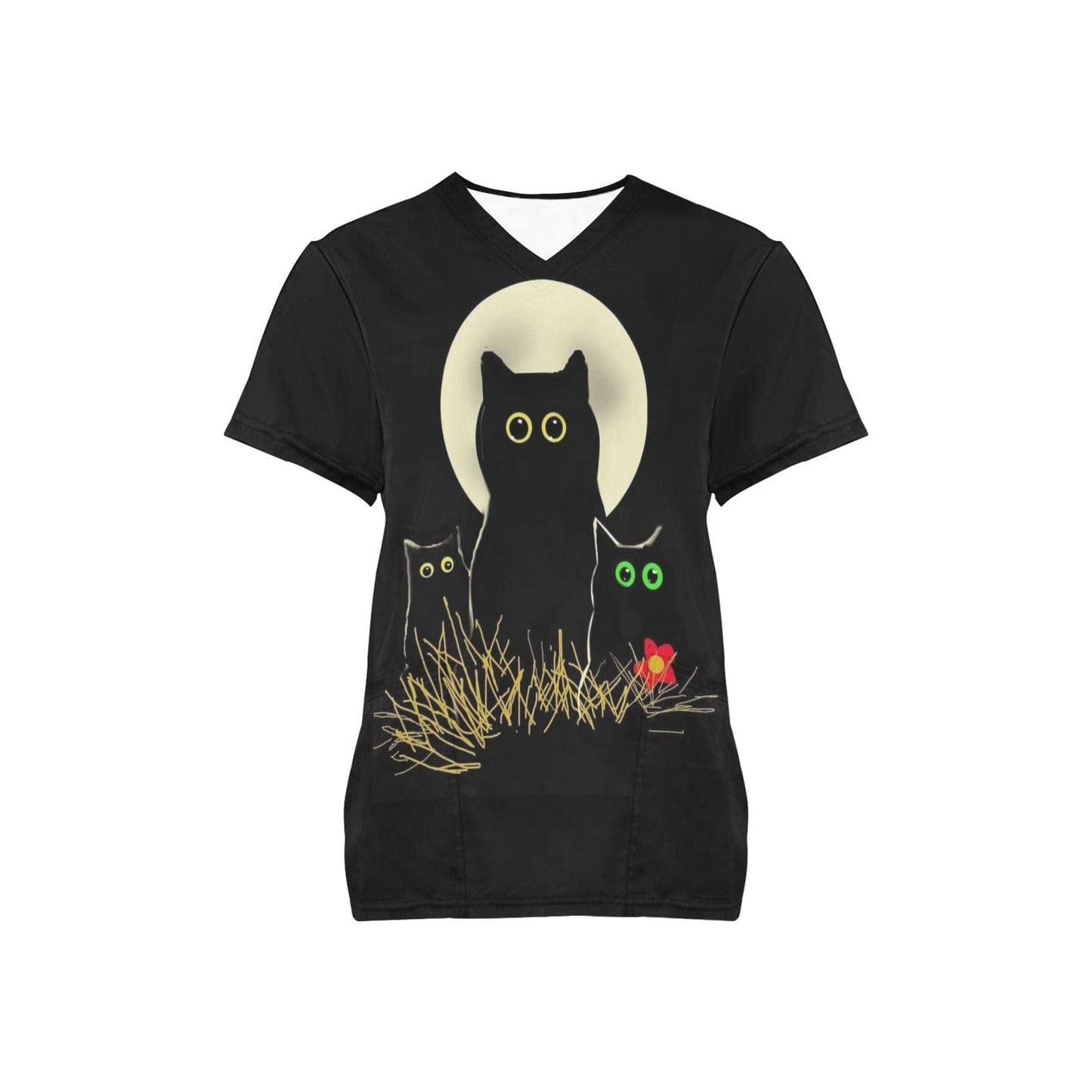 Night Cats Women's Scrub Top Shirts Pioneer Kitty Market   