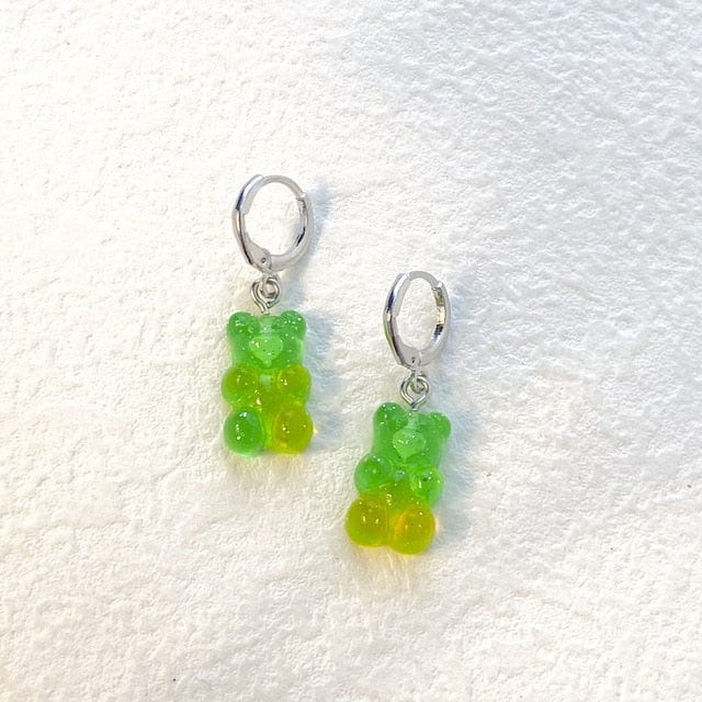 Korean Inspired Acrylic Gummy Teddy Bear Dangle Earrings Jewelry Pioneer Kitty Market Green  