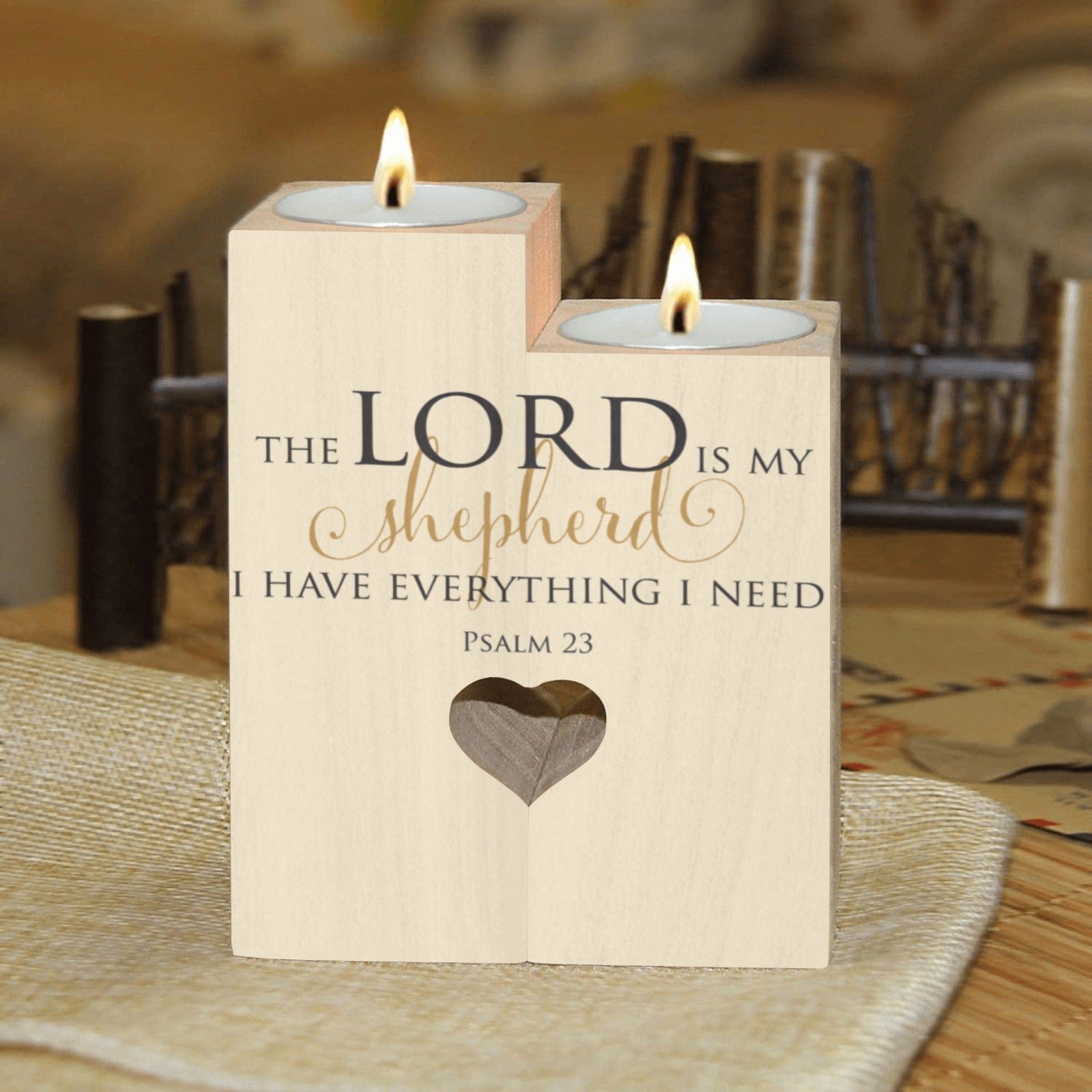 Lord is My Shepherd Wooden Candle Holder