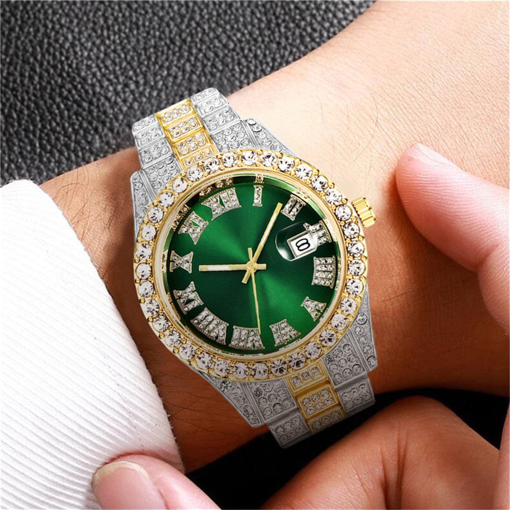 Men's Luxury Diamond Bezel Roman Numeral Wrist Watch  Pioneer Kitty Market   