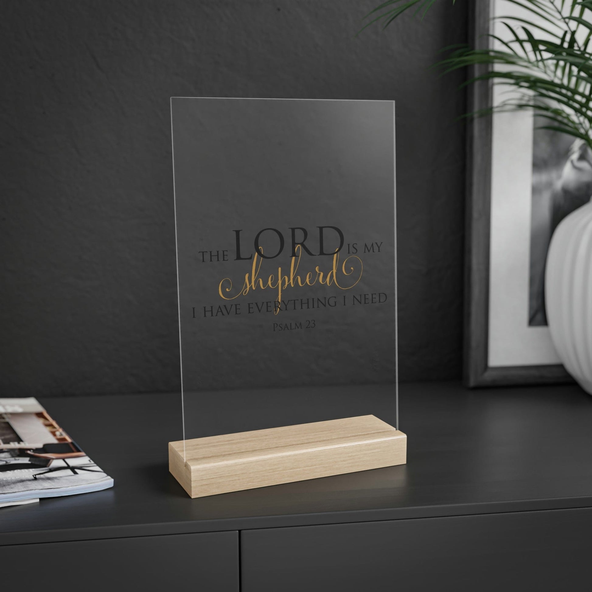 The Lord is My Shepherd Acrylic Sign with Wooden Stand Home Decor Printify   