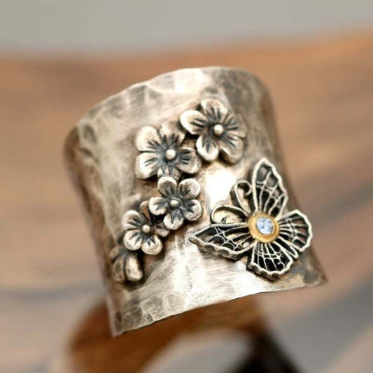 Women's Vintage Style Brass Butterfly Diamond Ring Jewelry Pioneer Kitty Market   