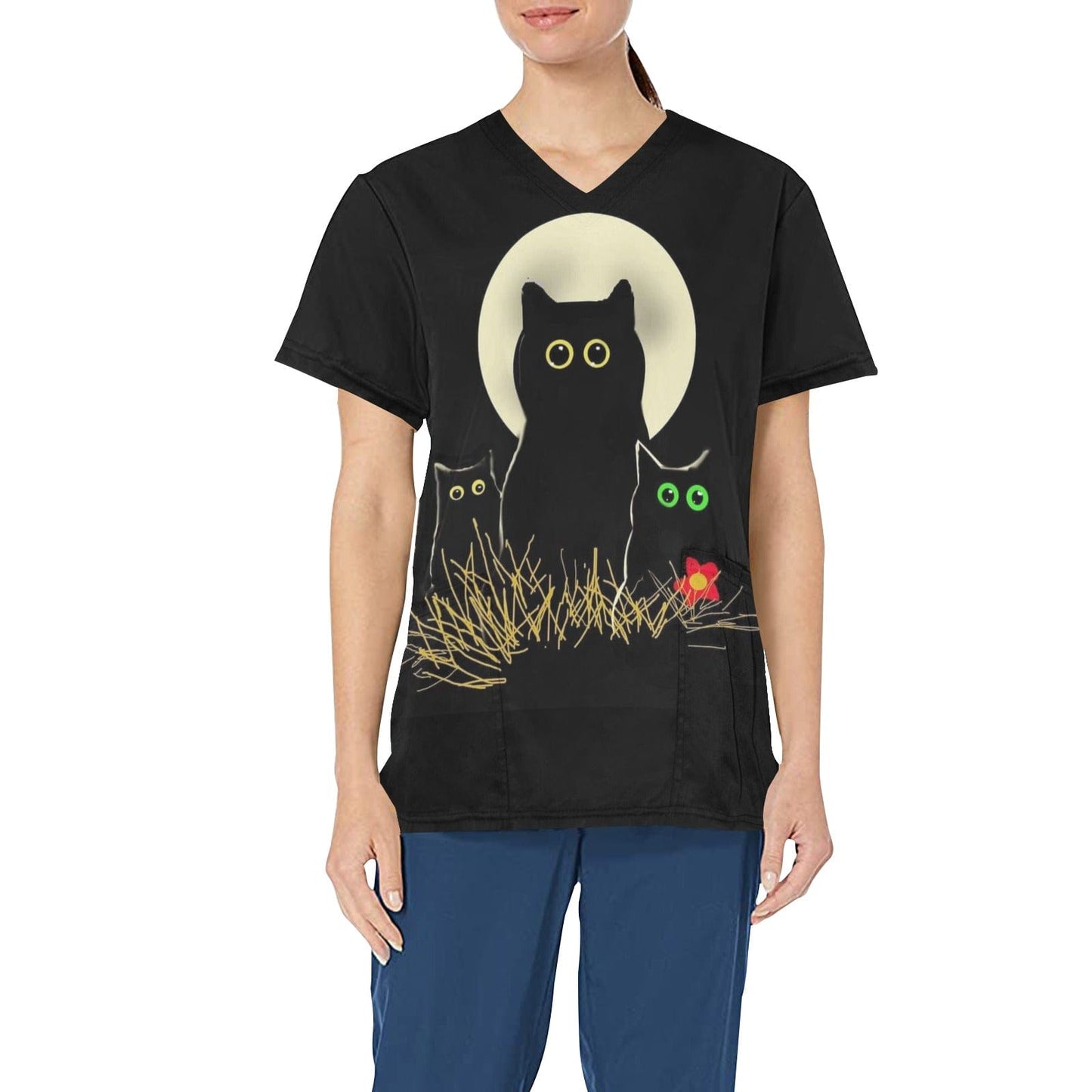Night Cats Women's Scrub Top Shirts interestprint   