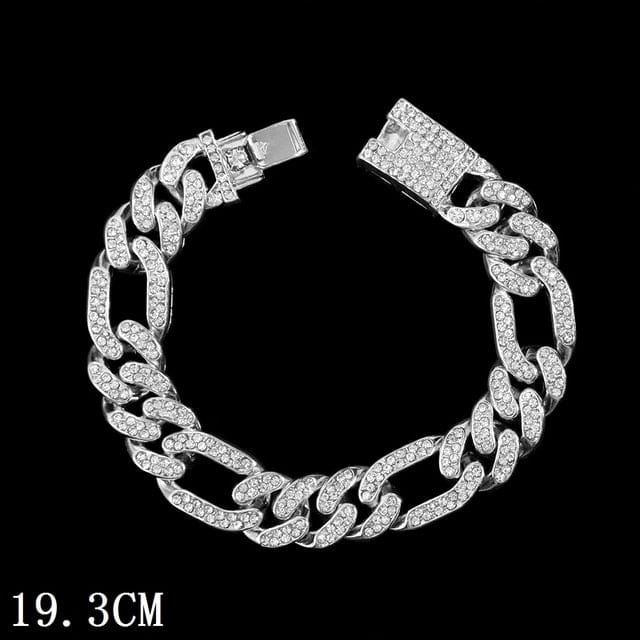 Women's Iced Out Rhinestone Cuban Chain Link Bracelet Jewelry Pioneer Kitty Market   