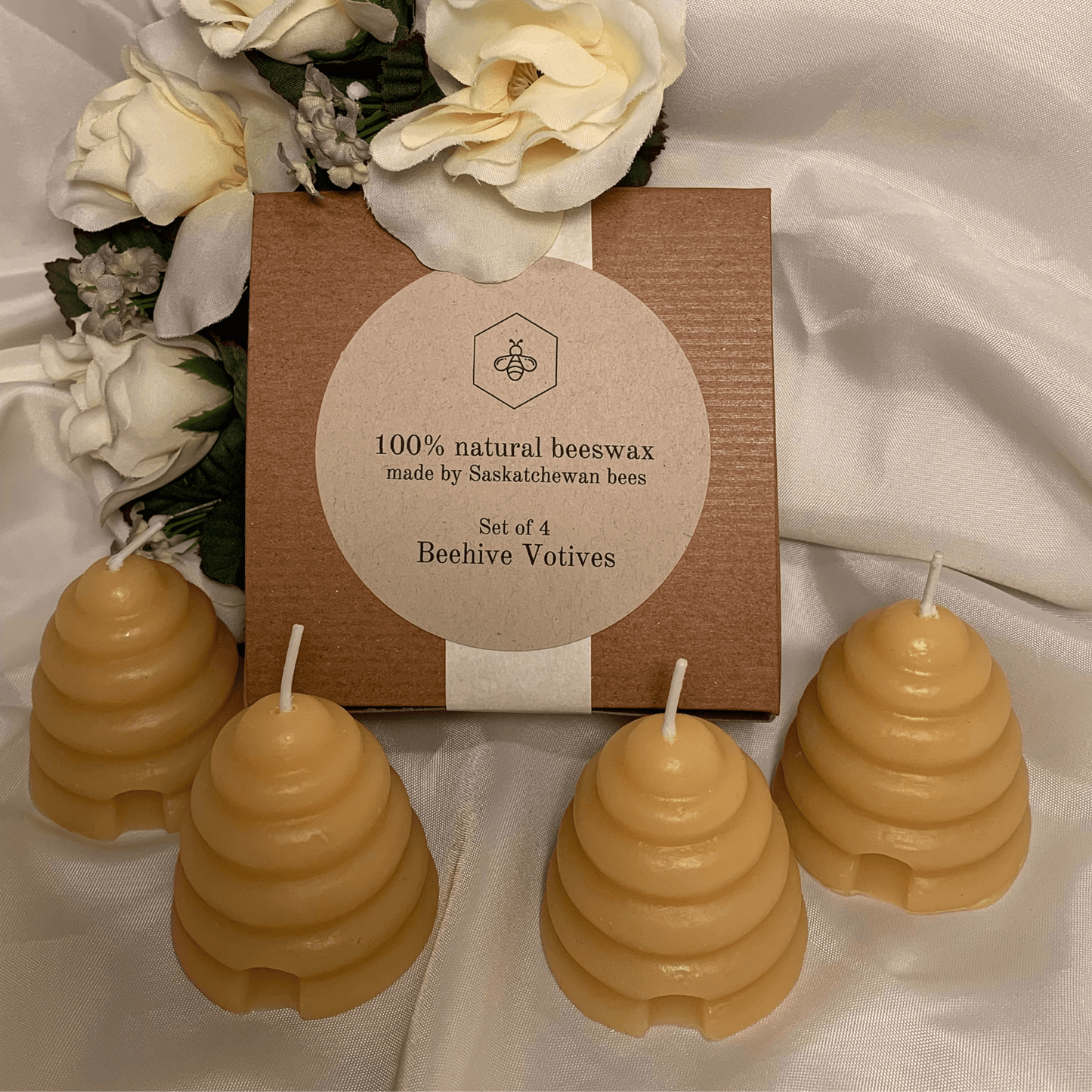 Tu-Bees Honey & Beeswax Candles - Beehive Votive Gift Package - Set of Four Beehive Votives