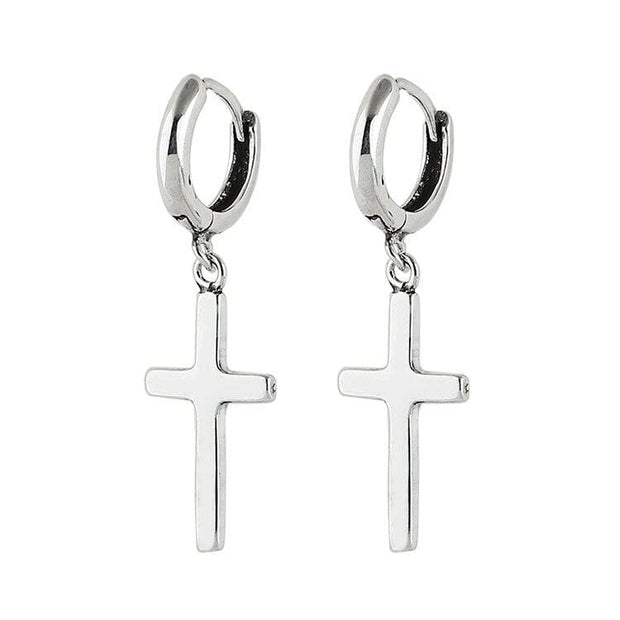 Women's Sterling Silver Christian Cross Stud Earrings