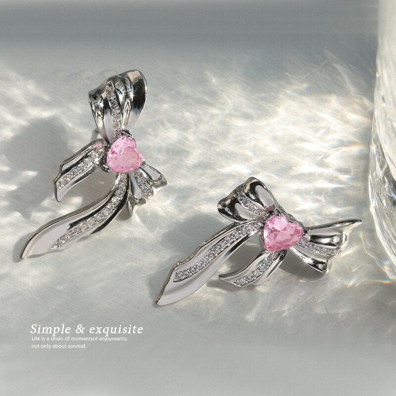 Women's Sweet Pink Metal Pretty Bow Earrings Jewelry Pioneer Kitty Market   