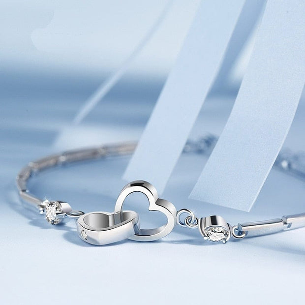 Women's Double Heart Sterling Silver Bracelet