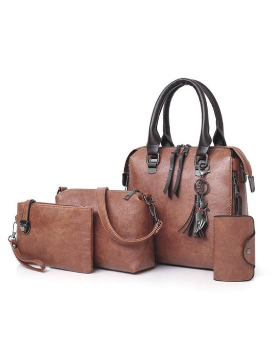 Four-Piece Retro-Style PU Leather Handbag Bag Set  kakaclo Brown F 