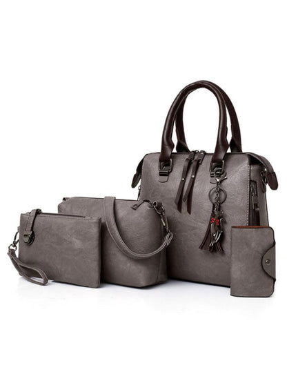 Four-Piece Retro-Style PU Leather Handbag Bag Set  kakaclo Misty Grey F 