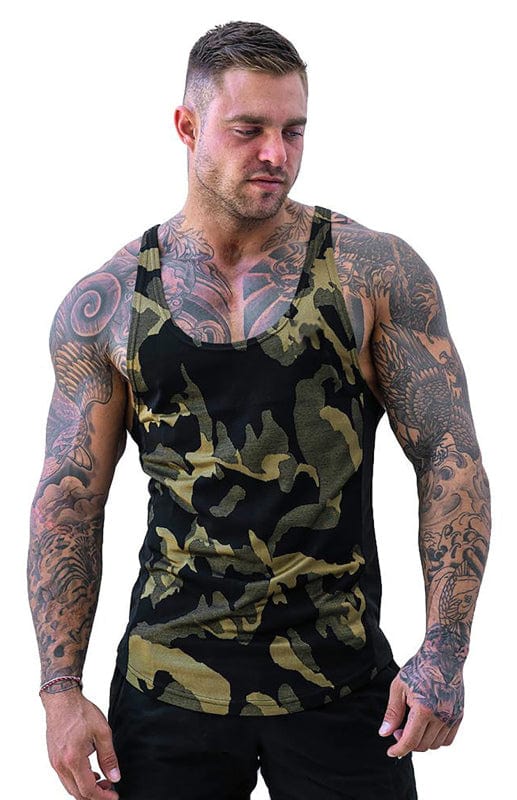 Men's Camouflage Print Breathable Quick Dry Tank Top  kakaclo Olive green M 