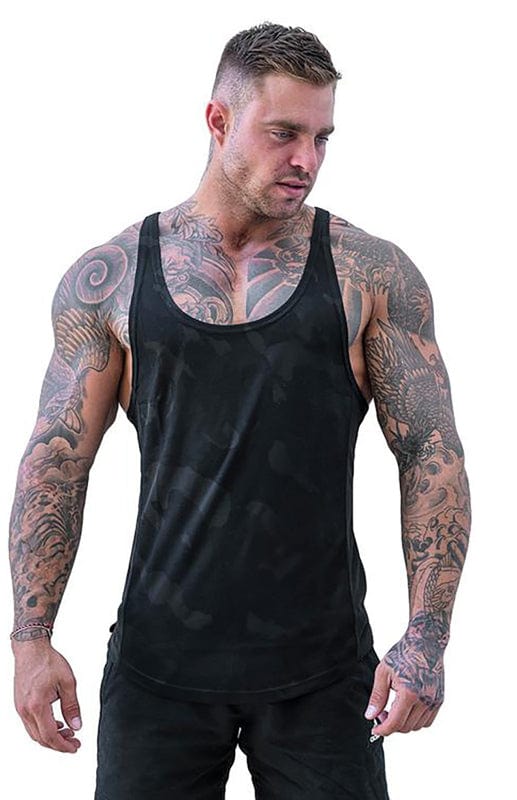 Men's Camouflage Print Breathable Quick Dry Tank Top  Pioneer Kitty Market Black M 