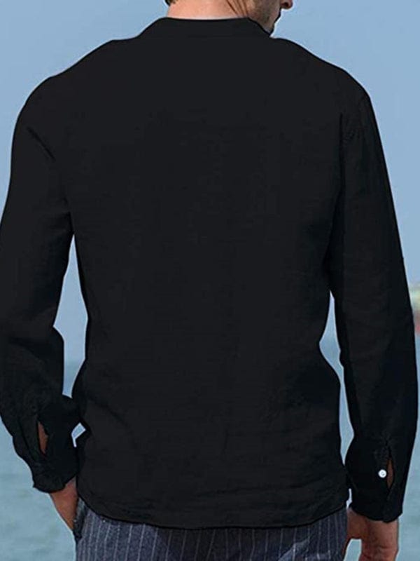 Men's Solid Color Cotton Linen Pocket Shirt  kakaclo   