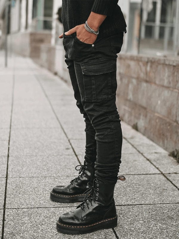 Men's Cargo-Style Skinny Fit Denim Jeans  kakaclo   