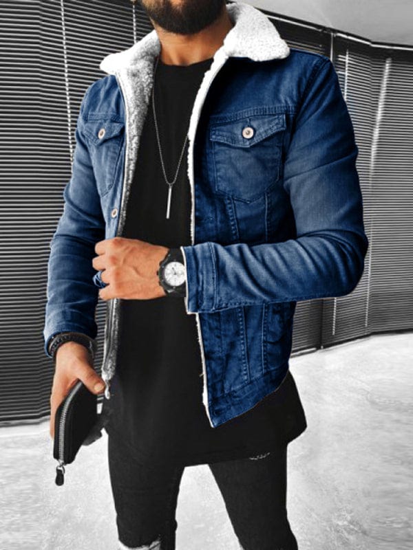 Men's Plush Style Thickened Denim Outer Jacket  kakaclo   