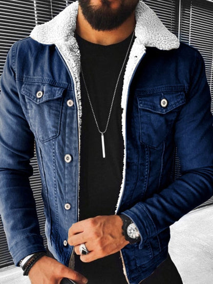 Men's Plush Style Thickened Denim Outer Jacket
