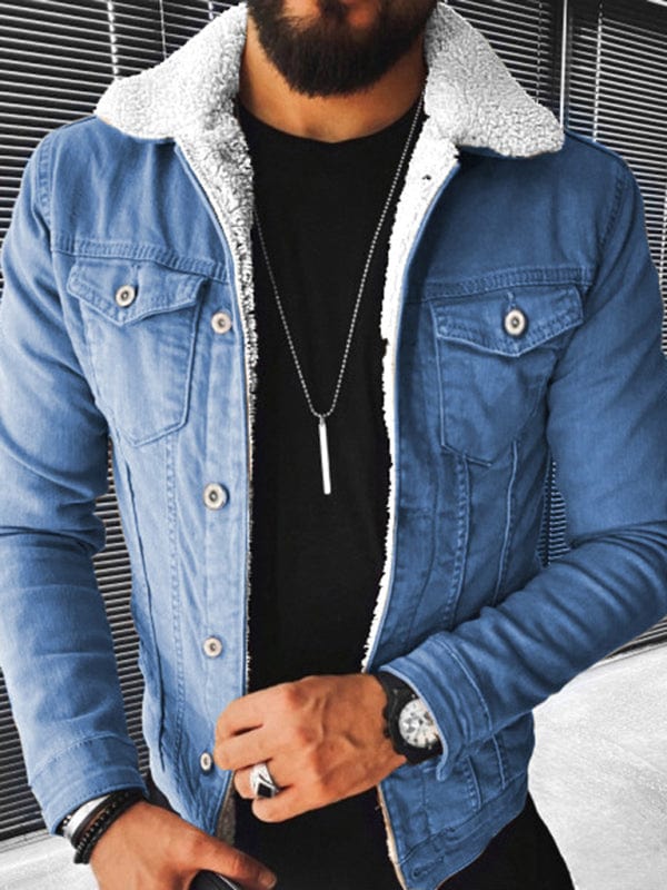 Men's Plush Style Thickened Denim Outer Jacket  Pioneer Kitty Market   