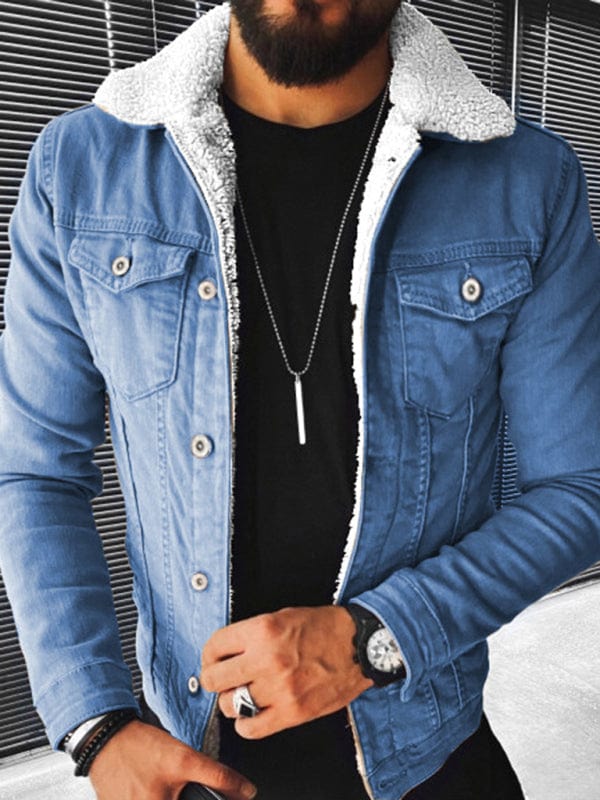 Men's Plush Style Thickened Denim Outer Jacket  Pioneer Kitty Market   