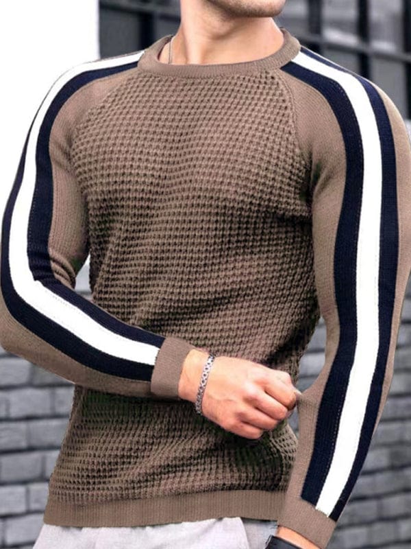 Men's Round Neck Color Contrast Sweater  Pioneer Kitty Market Khaki S 