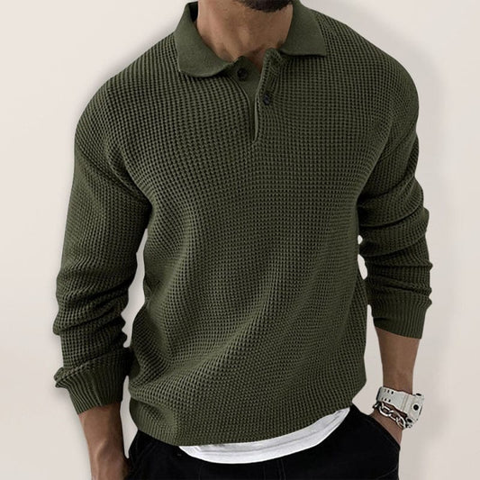 Men's Waffle Knit Lapel Sweater  Pioneer Kitty Market Olive green M 