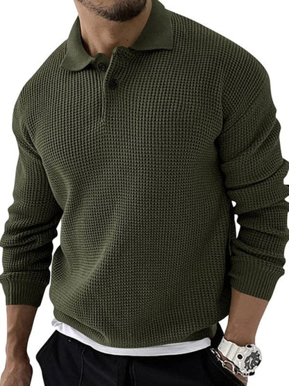 Men's Waffle Knit Lapel Sweater  kakaclo   