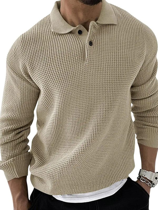 Men's Waffle Knit Lapel Sweater