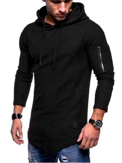 Men's Solid Color Casual Long-Sleeve Hoodie Shirt  Pioneer Kitty Market Black M 