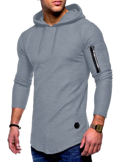 Men's Solid Color Casual Long-Sleeve Hoodie Shirt  Pioneer Kitty Market Grey M 